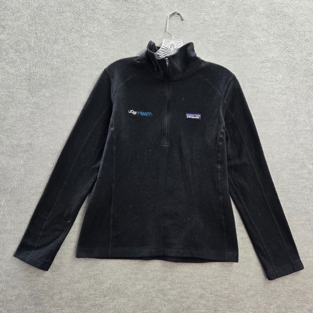 Patagonia Women Sweater M Black Micro D Fleece Logo 1/4 Zip Long Sleeve